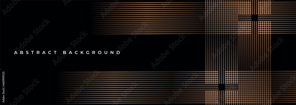 Poster dark luxury geometric wide abstract striped banner background with golden lines pattern. vector illu