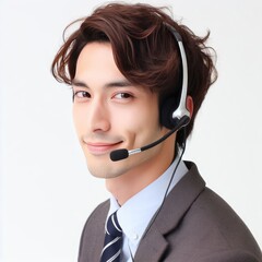 Handsome customer service support operator wearing a headset, isolated on white background