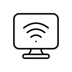 Wi-Fi on the desktop. Outline, Wi-Fi icon, computer screen, Wi-Fi on the screen. Vector icon