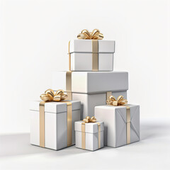 white gift boxes of different sizes on a light background