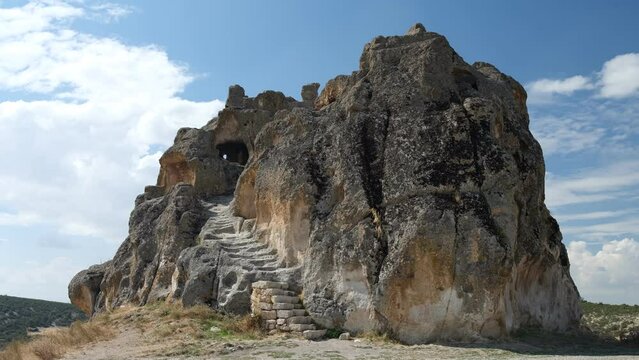 Avdalaz castle in the Phrygian Valley. Historical ancient Phrygian (Phrygia, Gordion) Valley. Important historical monuments of Turkey. Ayazini, Ihsaniye, Afyonkarahisar. 4k video. T&uuml;rkiye travel