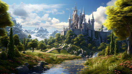 Fototapeta na wymiar Fairytale castle illustration