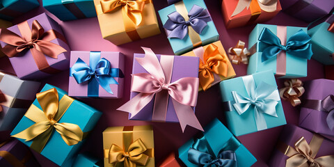Colorful gift box with colorful ribbons isolated on a bright background