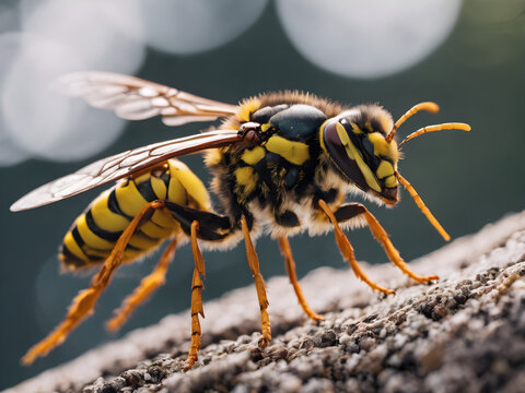 close up of a wasp on the ground