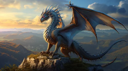 Zelfklevend Fotobehang Fantasy background with dragon © Arima