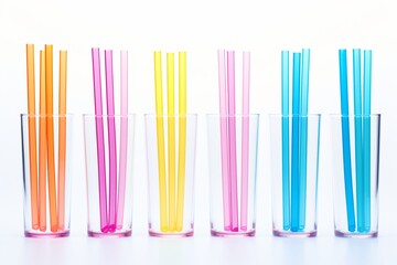 Colorful drinking straws in a transparent glass jar, isolated on a white background - Powered by Adobe