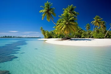 Fotobehang Idyllic remote island featuring lush palm trees and an uninhabited sandy shoreline. Generative AI © Tanith