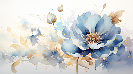 a painting of a blue flower on a white background.   Watercolor Painting of a Baby Blue color flower, Perfect for Wall Art.