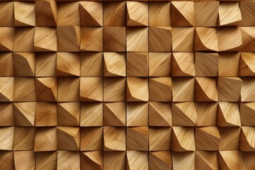 Background with wooden diamond-shaped timber wall tiles and natural 3D wood block wallpaper. Generative AI