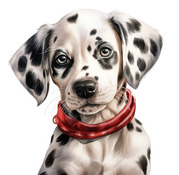 Watercolor cute Dalmatian puppy illustration. Generative AI, png image
