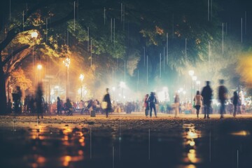 Photo abstract blurred people in night festival city park bokeh background