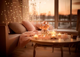 Fotobehang Mesa san valentin - cita romantica - habitacion decoracion flores y velas - Soft © Carmen