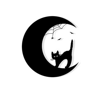  Cat moon illustration on white background  halloween 