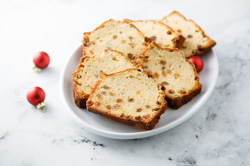 Homemade loaf cake with raisins