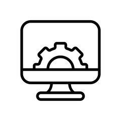Gear in computer screen icon. Outline, device settings, gear on the screen. Vector icon