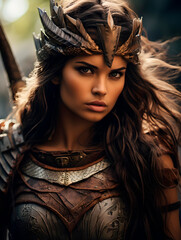 Beautiful woman model poses as an Amazon warrior