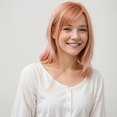 Young beautiful woman with pink and red hair