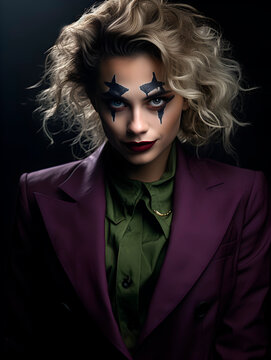 Beautiful woman model poses as a Joker