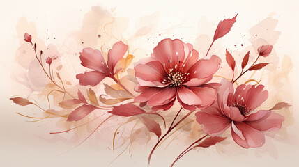 a painting of pink flowers on a white background.   Watercolor Painting of a Burgundy color flower, Perfect for Wall Art.