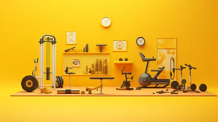 Schilderijen op glas Fitness Gym on yellow background © Arima