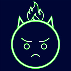 Neon green angry smiley. Fire green