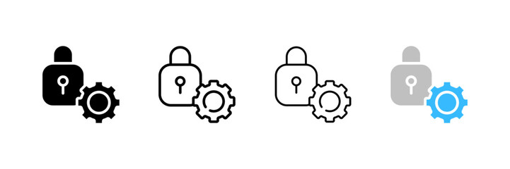 Setting up a lock for a key. Different styles, password setting, key lock, gear and lock. Vector icons