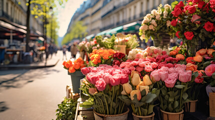 Flowers at a street market in Paris France