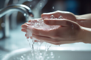 hands are washing at sink with plenty of soap