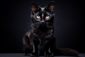 Obraz premium The Enigmatic Black Cat Created with Generative AI