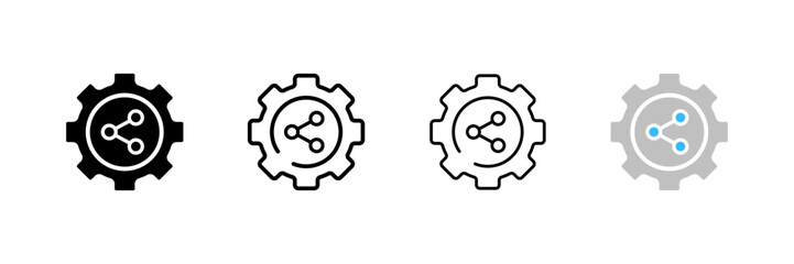 Customize share button icons. Different styles, share button, gear icon. Vector icons