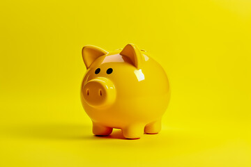 Cute piggy bank on color background.