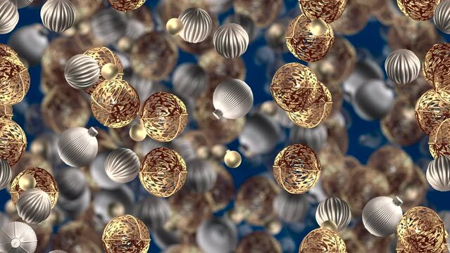 CHRISTMAS Bauble Background LOOP TILE Silver Blue Swirl. This seasonal footage of Christmas baubles is loopable and tileable and can create an infinite seamless background texture.