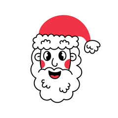 Funny Santa Claus portrait. Santa face in doodle style. Christmas vector illustration.