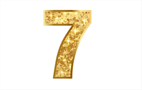3d golden font Number Seven Glitter Effect