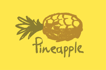 Vector pineapple symbol. Ananas icon in trendy hand drawn doodle style. Color illustration for Pineapples label, organic badge, juice packaging design or website. Calligraphic pineapple symbol.