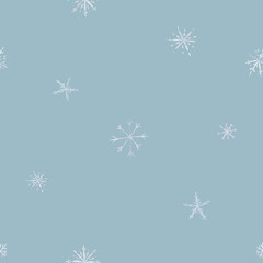 Vintage watercolor christmas seamless pattern with blue snowflakes stars. Watercolor paint. decoration