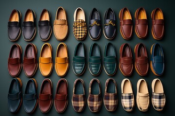  A collection of casual loafers and argyle-patterned socks, Generative AI