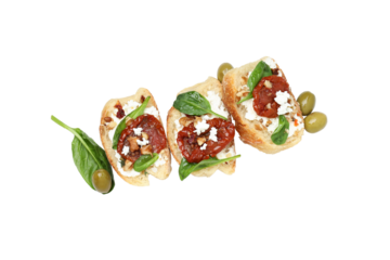 PNG toast with sun-dried tomatoes isolated on white background.