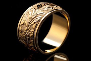 Golden ring with floral design. Generative AI