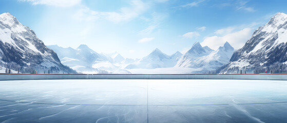 Snowy winter landscape mockup with copy space. panorama of mountains view. Winter holidays illustration. Scenery background . Generative ai	