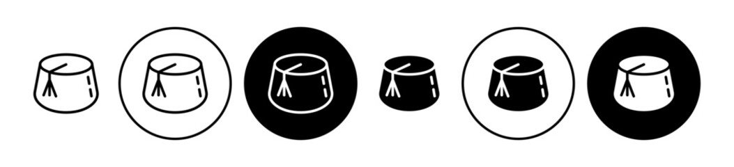 Fez hat vector icon set. Morocco tarboosh turkish cap icon. Lebanon lebanese hat sign in black filled and outlined style for ui designs.