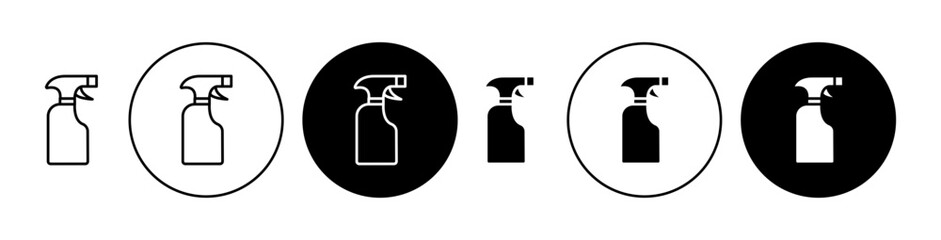 Car cleaning spray vector icon set. Chemical product spray bottle icon in black filled and outlined style for ui designs. - obrazy, fototapety, plakaty
