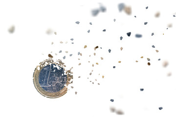One Euro coin disappears into thin air - obrazy, fototapety, plakaty