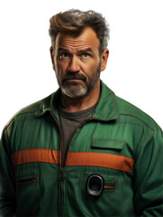 Portrait of a person. Mechanic character on a light transparent background. PNG file. Generative artificial intelligence