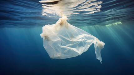 Fototapeta na wymiar Plastic bag in the ocean, worldwide ocean pollution