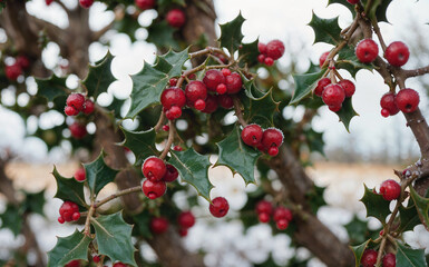 Fototapeta premium Winter Berries: Snowy Natural Decor