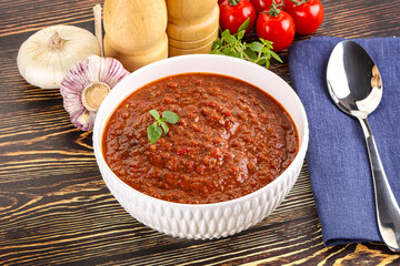 Spanish traditional gazpacho tomato soup