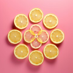 Fototapeta premium lemon and lime symmetrically arranged on plain background.
