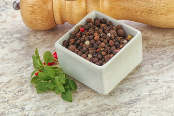Peppercorn mix heap in the bowl