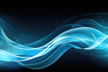 Obraz premium Blue abstract curves extend across the space, creating a sense of fluidity and movement against black background. Photorealistic illustration